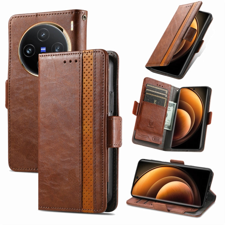 For vivo X100 Pro CaseNeo Splicing Dual Magnetic Buckle Leather Phone Case(Brown) - X100 Pro Cases by imak | Online Shopping UK | buy2fix