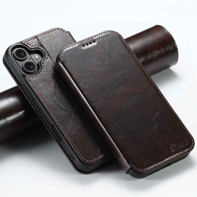 For iPhone 16 Plus Suteni J05 Leather Magnetic MagSafe Phone Case(Brown) - iPhone 16 Plus Cases by Suteni | Online Shopping UK | buy2fix