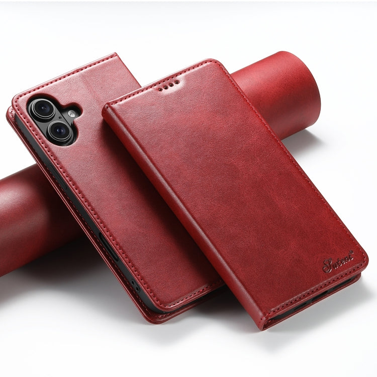 For iPhone 16 Plus Suteni Calf Texture Horizontal Flip Leather Phone Case(Red) - iPhone 16 Plus Cases by Suteni | Online Shopping UK | buy2fix