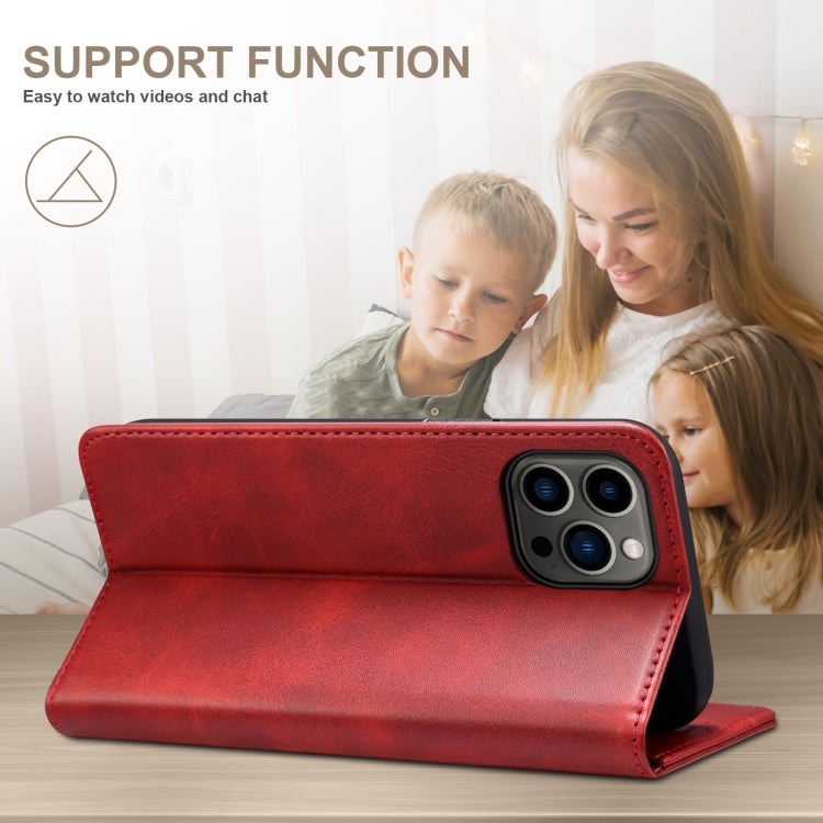 For iPhone 16 Plus Suteni Calf Texture Horizontal Flip Leather Phone Case(Red) - iPhone 16 Plus Cases by Suteni | Online Shopping UK | buy2fix