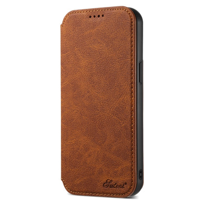 For iPhone 15 Pro Suteni J06 Retro Matte Litchi Texture Leather Magnetic Magsafe Phone Case(Khaki) - iPhone 15 Pro Cases by Suteni | Online Shopping UK | buy2fix
