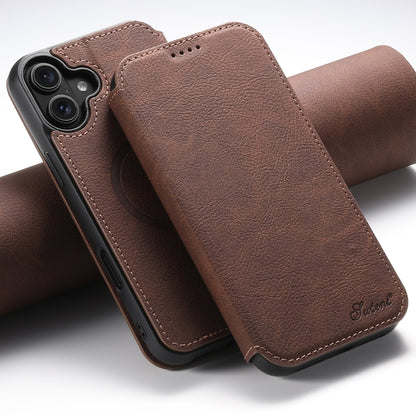 For iPhone 16 Suteni J06 Retro Matte Litchi Texture Leather MagSafe Phone Case(Brown) - iPhone 16 Cases by Suteni | Online Shopping UK | buy2fix