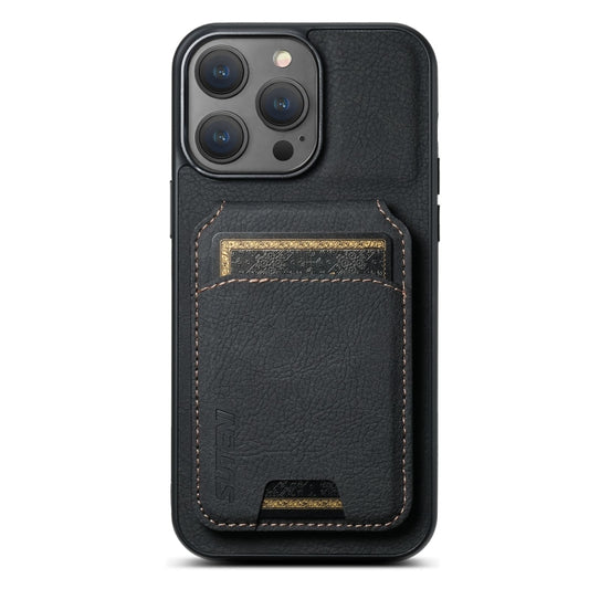 For iPhone 16 Pro Max Suteni H02 Litchi Leather Card Wallet Stand Back Phone Case(Black) - iPhone 16 Pro Max Cases by Suteni | Online Shopping UK | buy2fix