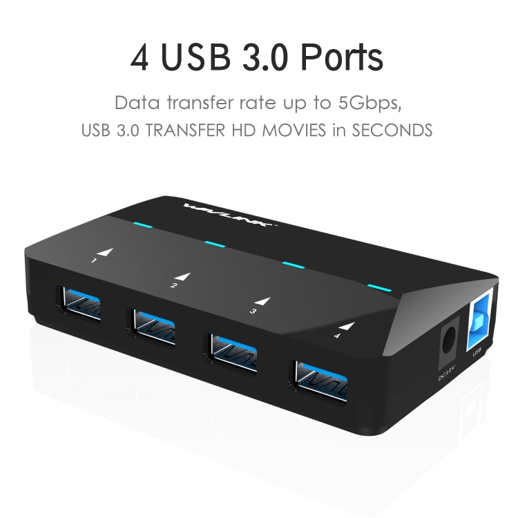 WAVLINK WL-UH3042P1 2.4A Fast Charging Adapter for Keyboard Mouse 4-Port USB3.0 HUB(UK Plug) - USB 3.0 HUB by WAVLINK | Online Shopping UK | buy2fix