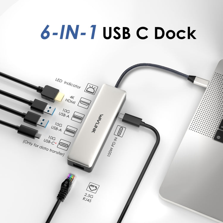 WAVLINK WL-UHP3414 100W Power 10Gbps 4K HDMI USB-C Dock HUB 3xUSB3.2 Gen 2 + 2.5G Ethernet Port - USB HUB by WAVLINK | Online Shopping UK | buy2fix