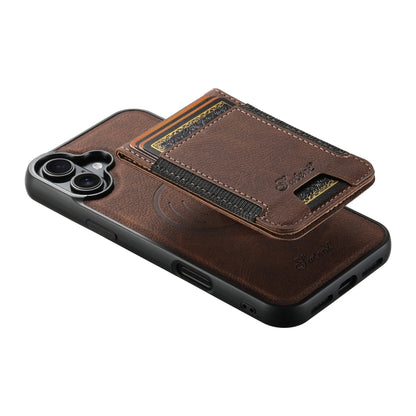 For iPhone 16 Plus Suteni H17 Litchi Texture Leather MagSafe Detachable Wallet Phone Case(Brown) - iPhone 16 Plus Cases by Suteni | Online Shopping UK | buy2fix