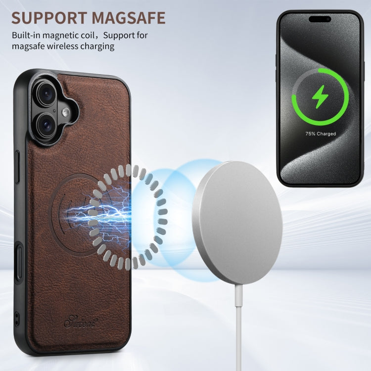 For iPhone 16 Plus Suteni H17 Litchi Texture Leather MagSafe Detachable Wallet Phone Case(Brown) - iPhone 16 Plus Cases by Suteni | Online Shopping UK | buy2fix