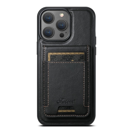 For iPhone 12 Pro Max Suteni H17 Oil Eax Leather MagSafe Detachable Wallet Phone Case(Black) - iPhone 12 Pro Max Cases by Suteni | Online Shopping UK | buy2fix