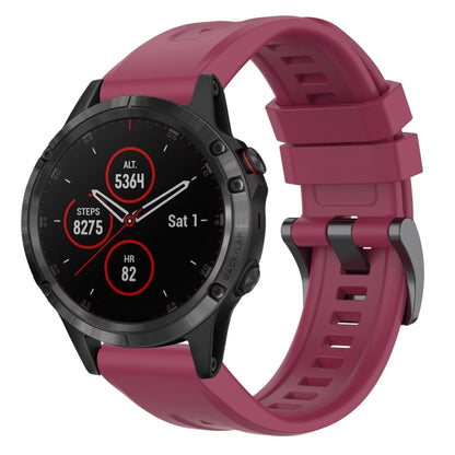 For Garmin Fenix 5 / Fenix 5 Plus Solid Color Black Buckle Silicone Quick Release Watch Band(Wine Red) - Watch Bands by buy2fix | Online Shopping UK | buy2fix