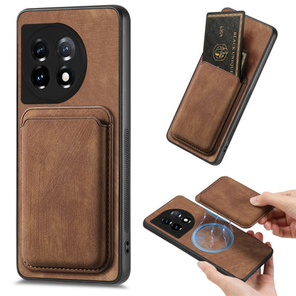 For OnePlus 11 Retro Leather Card Bag Magnetic Phone Case(Brown) - OnePlus Cases by buy2fix | Online Shopping UK | buy2fix