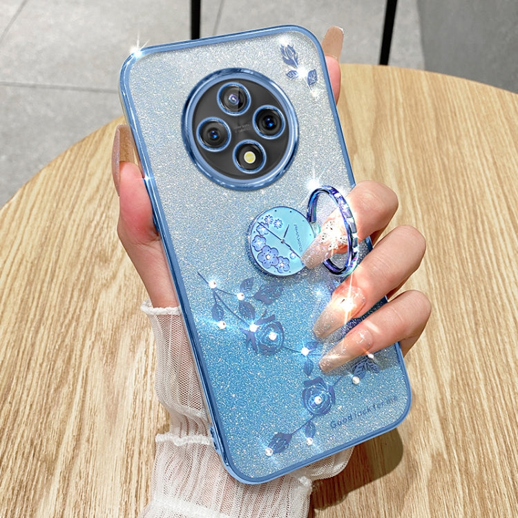 For OPPO A3 Pro Gradient Glitter Immortal Flower Ring All-inclusive Phone Case(Blue) - OPPO Cases by buy2fix | Online Shopping UK | buy2fix