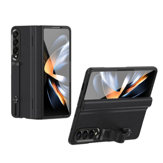 For Samsung Galaxy Z Fold3 5G Wristband Holder Grain Leather Folding Phone Case(Black) - Galaxy Phone Cases by buy2fix | Online Shopping UK | buy2fix