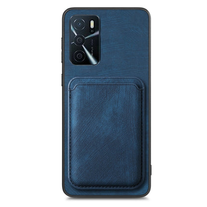 For OPPO A58 4G Retro Leather Card Bag Magnetic Phone Case(Blue) - OPPO Cases by buy2fix | Online Shopping UK | buy2fix