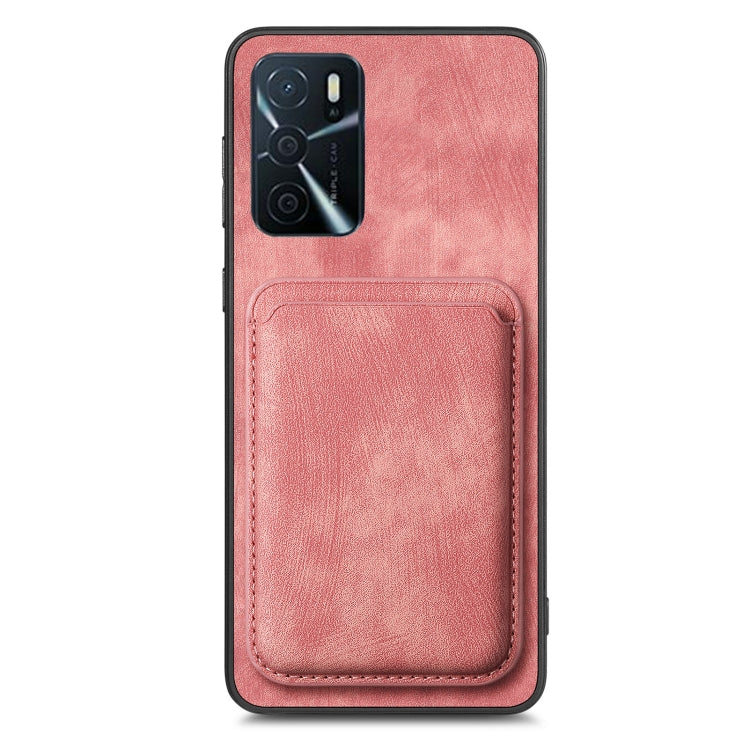 For OPPO A17K Retro Leather Card Bag Magnetic Phone Case(Pink) - OPPO Cases by buy2fix | Online Shopping UK | buy2fix