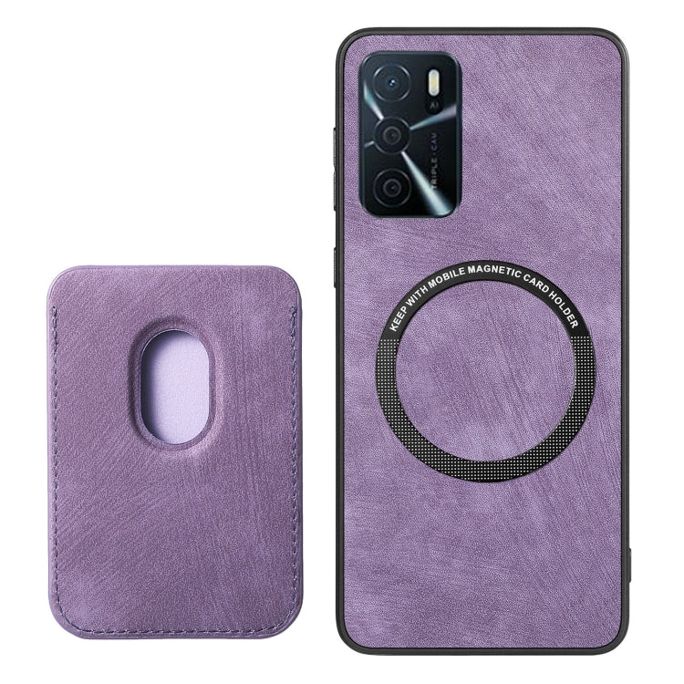 For OPPO A17K Retro Leather Card Bag Magnetic Phone Case(Purple) - OPPO Cases by buy2fix | Online Shopping UK | buy2fix
