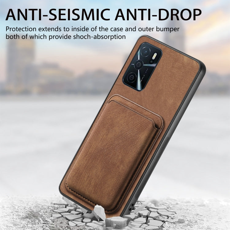 For OPPO A17 Retro Leather Card Bag Magnetic Phone Case(Brown) - OPPO Cases by buy2fix | Online Shopping UK | buy2fix