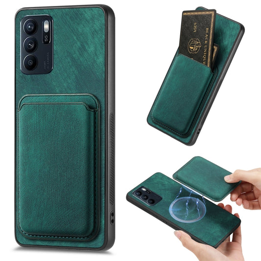 For OPPO Reno6 Z Retro Leather Card Bag Magnetic Phone Case(Green) - OPPO Cases by buy2fix | Online Shopping UK | buy2fix