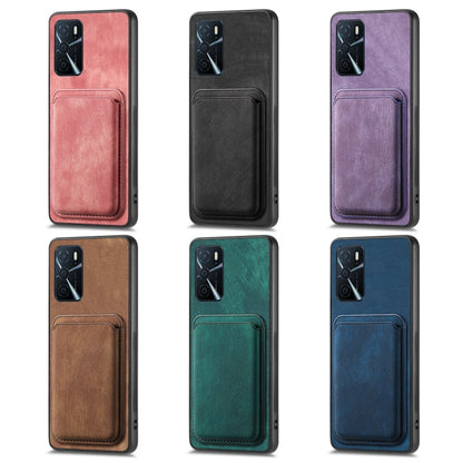 For OPPO Reno7 Pro 5G Retro Leather Card Bag Magnetic Phone Case(Blue) - OPPO Cases by buy2fix | Online Shopping UK | buy2fix