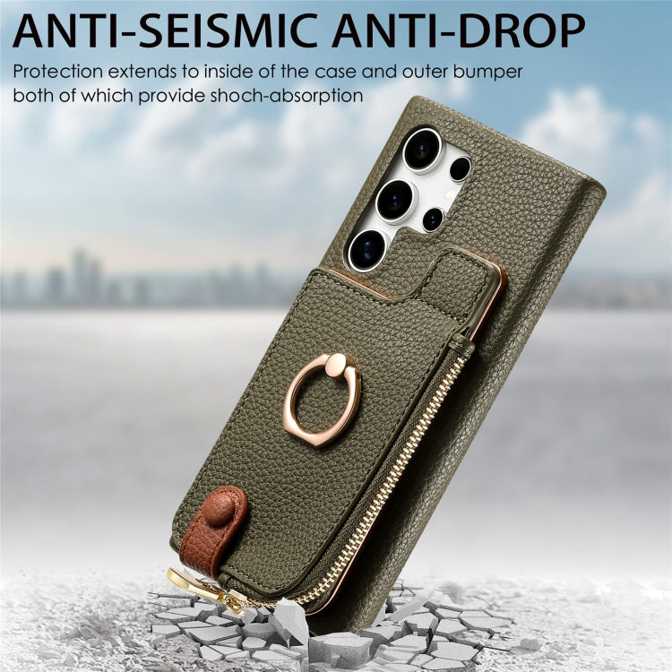 For Samsung Galaxy S24 Ultra 5G Litchi Leather Oil Edge Ring Zipper Wallet Back Phone Case(Green) - Galaxy S24 Ultra 5G Cases by buy2fix | Online Shopping UK | buy2fix