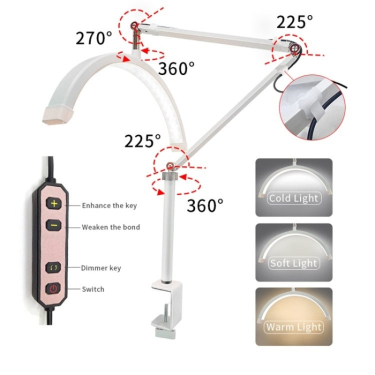 HD-M3X For Eyelash Extensions / Tattoo / Nail Art Lighting Lamp 16 inch Clip-on Half Moon Desk Lamp(EU Plug) - Selfie Light by buy2fix | Online Shopping UK | buy2fix