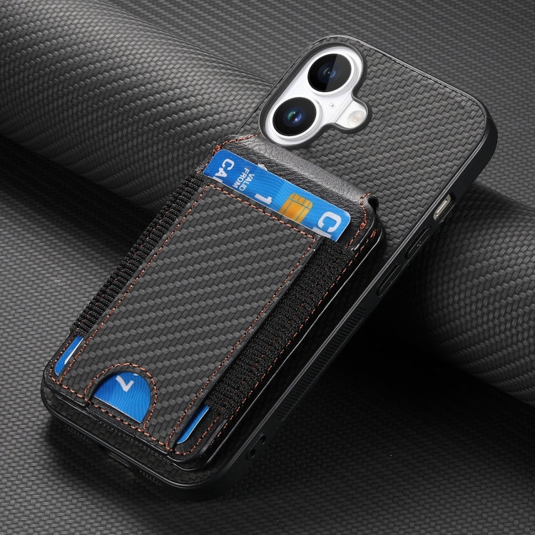 For iPhone 16 Carbon Fiber Vertical Flip Wallet Stand Phone Case(Black) - iPhone 16 Cases by buy2fix | Online Shopping UK | buy2fix