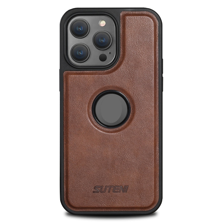 For iPhone 14 Suteni G1 Magsafe Leather Back Phone Case(Brown) - iPhone 14 Cases by Suteni | Online Shopping UK | buy2fix