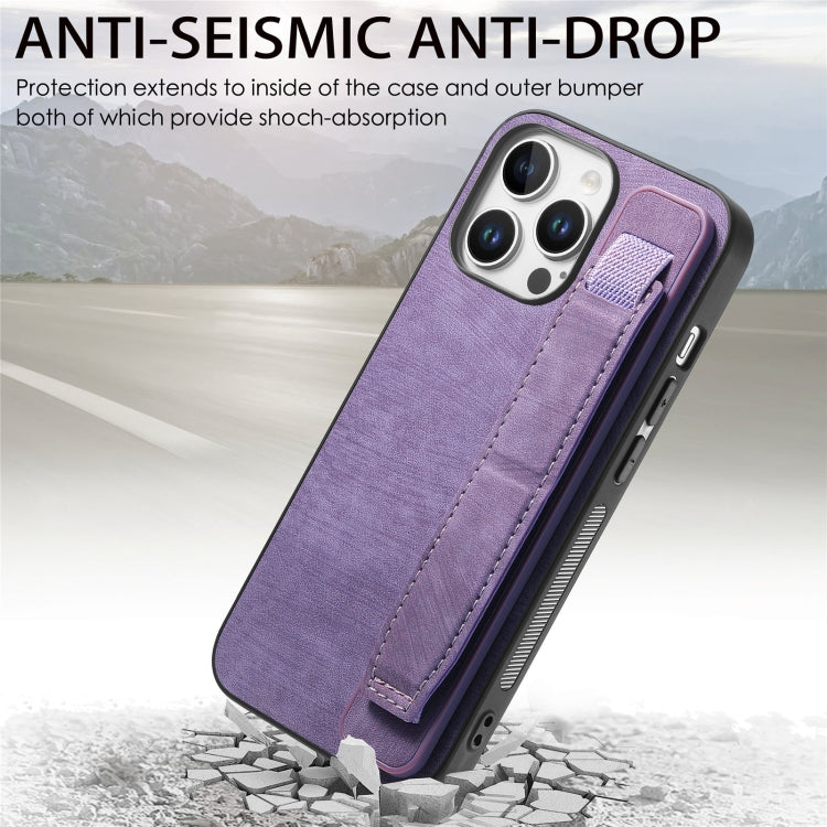 For iPhone 16 Pro Max Retro Wristband Holder Leather Back Phone Case(Purple) - iPhone 16 Pro Max Cases by buy2fix | Online Shopping UK | buy2fix