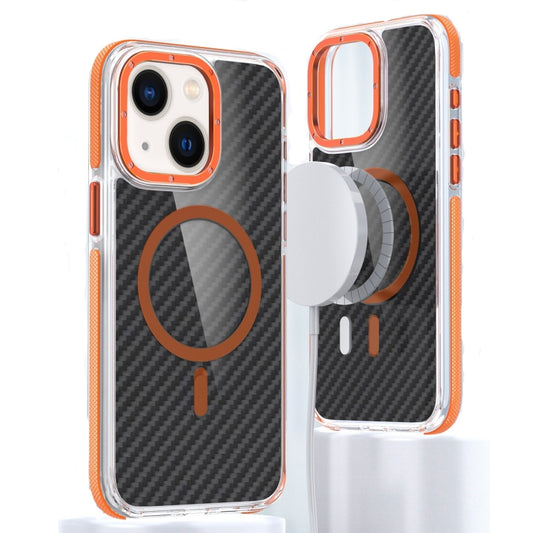 For iPhone 14 Magsafe Dual-Color Carbon Fiber Phone Case(Orange) - iPhone 14 Cases by buy2fix | Online Shopping UK | buy2fix