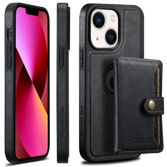 For iPhone 13 Suteni M1 Oil Wax MagSafe Detachable Horizontal Card Bag Phone Case(Black) - iPhone 13 Cases by Suteni | Online Shopping UK | buy2fix