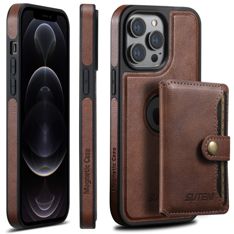 For iPhone 12 Pro Suteni M1 Oil Wax MagSafe Detachable Horizontal Card Bag Phone Case(Brown) - iPhone 12 / 12 Pro Cases by Suteni | Online Shopping UK | buy2fix