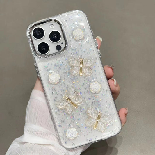 For iPhone 16 Pro Max Glitter 3D Butterfly TPU Phone Case(Gold) - iPhone 16 Pro Max Cases by buy2fix | Online Shopping UK | buy2fix