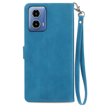 For Motorola Moto G Play 2024 Embossed Flower Zipper Leather Phone Case(Blue) - Motorola Cases by buy2fix | Online Shopping UK | buy2fix