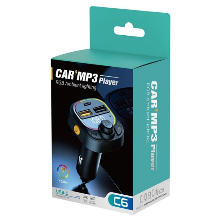 C6 Type-C+2 USB Fast Charger Audio MP3 Player Digital Display FM Car Bluetooth Transmitter - Bluetooth Car Kits by buy2fix | Online Shopping UK | buy2fix