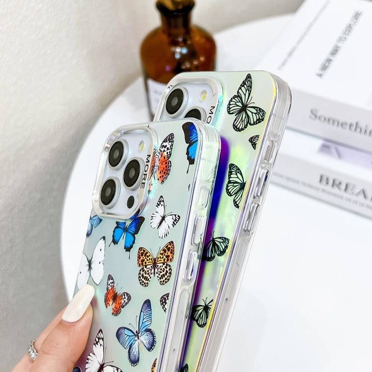 For iPhone 16 Pro Max Electroplating Laser Butterfly Phone Case with Wrist Strap(White Purple Butterflies AB6) - iPhone 16 Pro Max Cases by buy2fix | Online Shopping UK | buy2fix