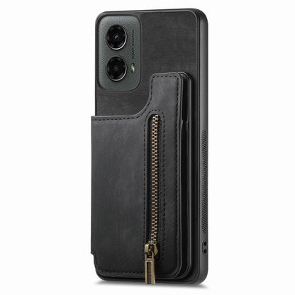 For Motorola Moto G 2024 Retro Leather Zipper Wallet Back Phone Case(Black) - Motorola Cases by buy2fix | Online Shopping UK | buy2fix