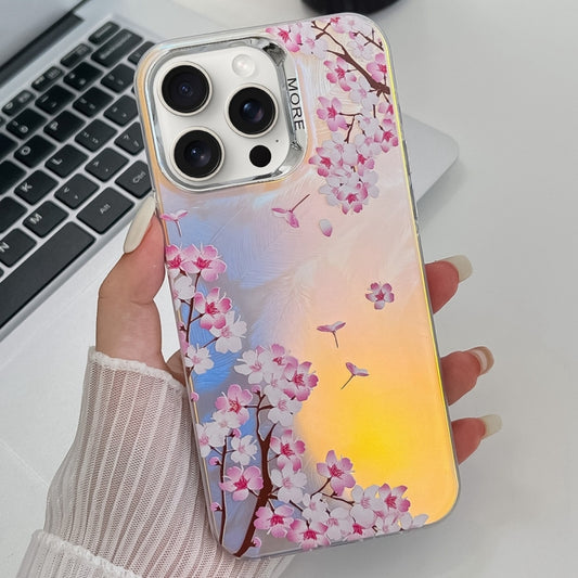 For iPhone 16 Pro Max Electroplating Laser Flower Texture TPU Phone Case(Peach Blossom AH4) - iPhone 16 Pro Max Cases by buy2fix | Online Shopping UK | buy2fix