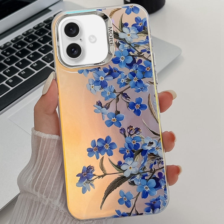 For iPhone 16 Electroplating Laser Flower Texture TPU Phone Case(Myosotis AH2) - iPhone 16 Cases by buy2fix | Online Shopping UK | buy2fix