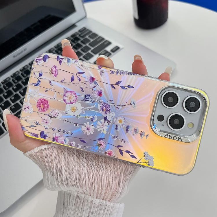 For iPhone 16 Pro Max Electroplating Laser Flower Texture TPU Phone Case(White Flower AH10) - iPhone 16 Pro Max Cases by buy2fix | Online Shopping UK | buy2fix