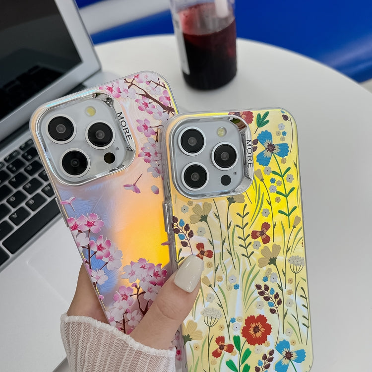 For iPhone 16 Pro Electroplating Laser Flower Texture TPU Phone Case(Zinnia AH9) - iPhone 16 Pro Cases by buy2fix | Online Shopping UK | buy2fix