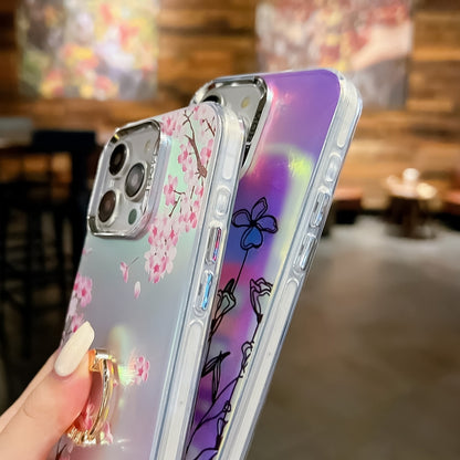 For iPhone 16 Plus Electroplating Laser Flower Ring Holder TPU Phone Case(Cosmos Flower AH7) - iPhone 16 Plus Cases by buy2fix | Online Shopping UK | buy2fix