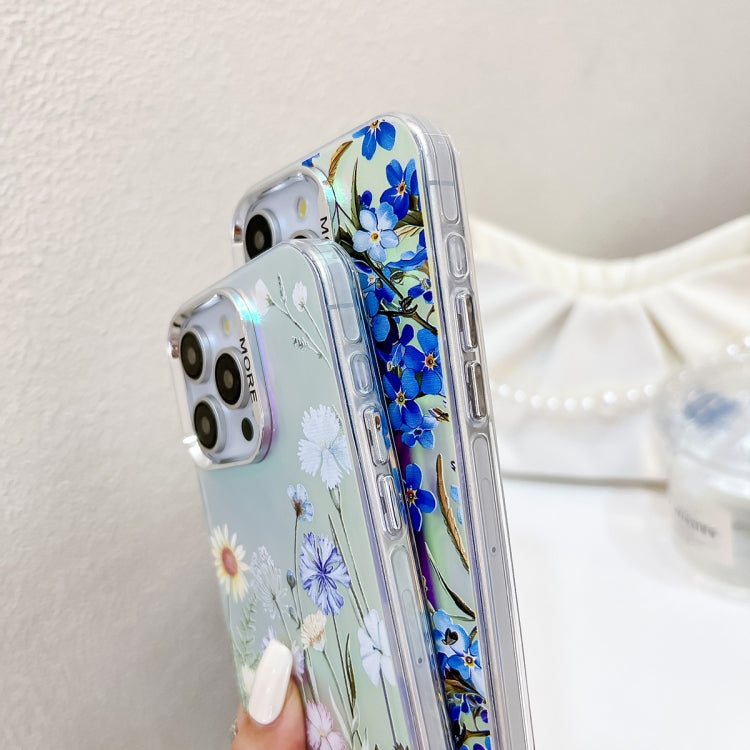 For iPhone 16 Plus Electroplating Laser Flower Phone Case with Wrist Strap(Flower AH1) - iPhone 16 Plus Cases by buy2fix | Online Shopping UK | buy2fix