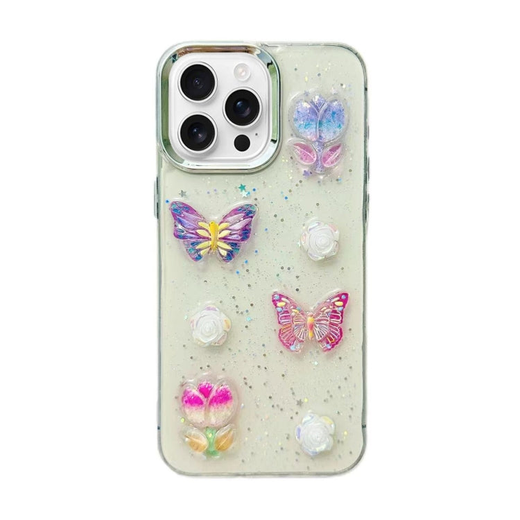 For iPhone 16 Pro 3D Colorful Crystal Butterfly TPU Phone Case(Butterful Flowers) - iPhone 16 Pro Cases by buy2fix | Online Shopping UK | buy2fix