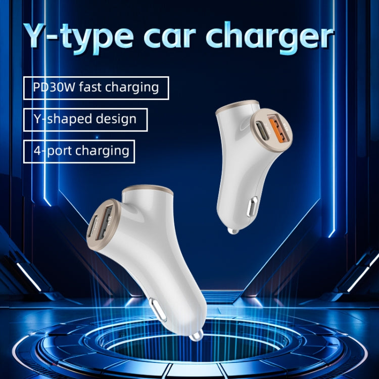 A2 2 USB + 2 Type-C Phone Fast Charging Power Adapter 78W Y-Shaped Car Charger(Black) - Car Charger by buy2fix | Online Shopping UK | buy2fix