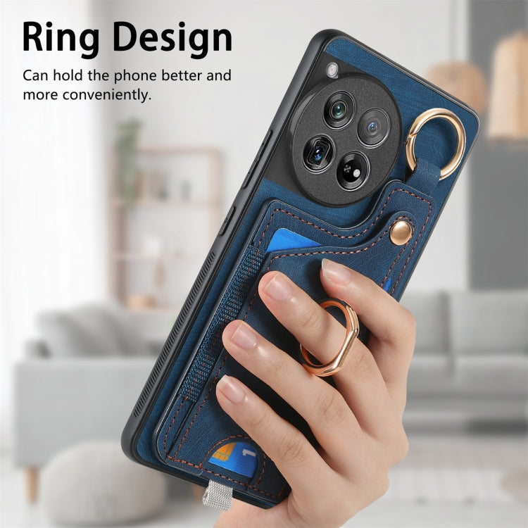 For OnePlus 11 Retro Skin-feel Ring Card Bag Phone Case with Hang Loop(Blue) - OnePlus Cases by buy2fix | Online Shopping UK | buy2fix