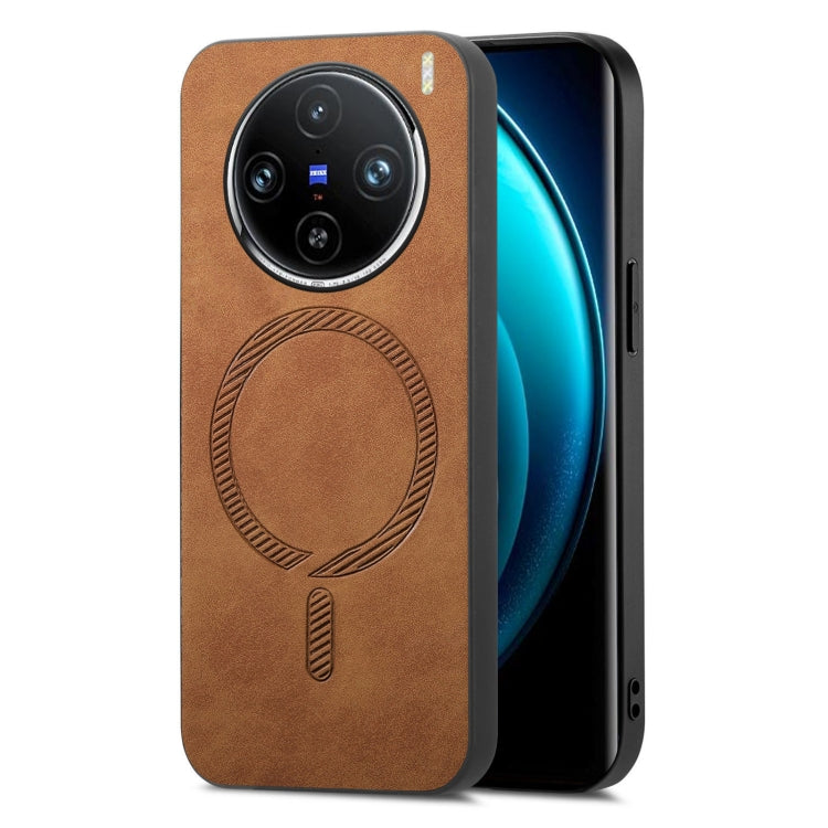 For vivo X100 5G Retro Magsafe Magnetic PU Back Cover Phone Case(Brown) - X100 Cases by buy2fix | Online Shopping UK | buy2fix