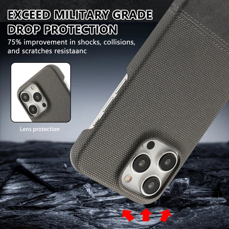 For iPhone 16 Pro Stitching Cloth PU Shockproof Phone Case(Grey) - iPhone 16 Pro Cases by buy2fix | Online Shopping UK | buy2fix