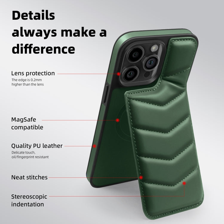 For iPhone 14 Pro Down Jacket Card Bag Holder MagSafe Phone Case(Dark Green) - iPhone 14 Pro Cases by buy2fix | Online Shopping UK | buy2fix