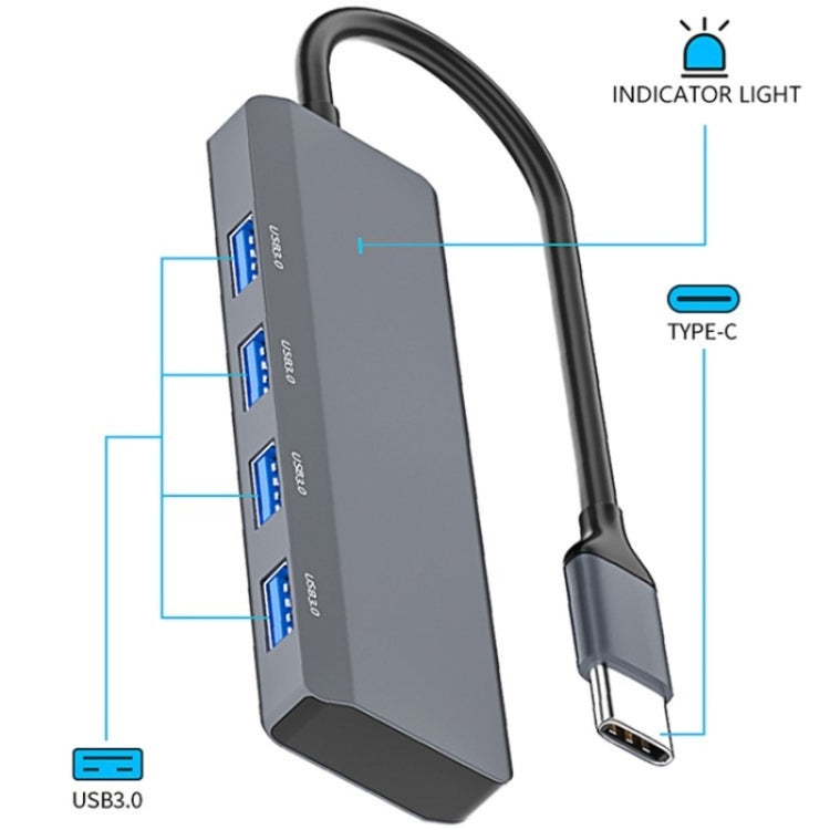 ADS-305C Aluminum Alloy Type-C to 4-Ports USB3.0 USB HUB Laptop Phone Adapter Splitter - USB HUB by buy2fix | Online Shopping UK | buy2fix