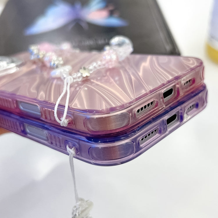 For iPhone 16 Pro Max Plating Glitter Texture Chain Wristband TPU Phone Case with Lens Film(Purple Wrinkles) - iPhone 16 Pro Max Cases by buy2fix | Online Shopping UK | buy2fix