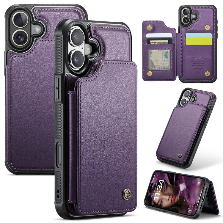 For iPhone 16 CaseMe C22 Card Slots Holder RFID Anti-theft Phone Case(Purple) - iPhone 16 Cases by CaseMe | Online Shopping UK | buy2fix